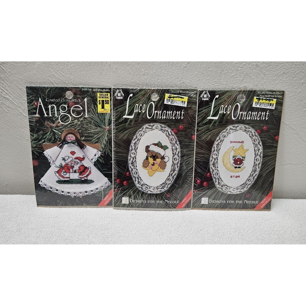 (3) Designs‎ For The Needle Angel Bear Santa Lace Ornament Counted Cross Stitch
